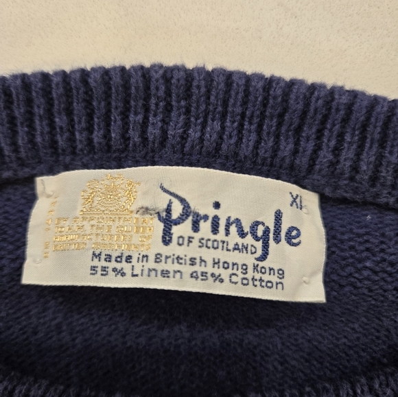 VTG Pringle Of Scotland Mens Crewneck Linen Cotton Embroidered Golf Sweater XL - Picture 10 of 14